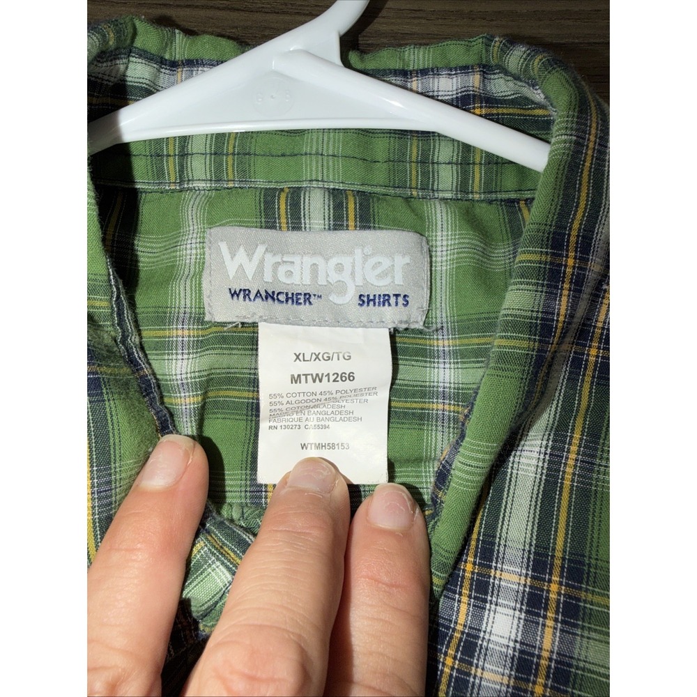 Vintage Wrangler Western Shirt Wrancher Plaid Green Pearl Snaps XL Mens - Picture 7 of 8
